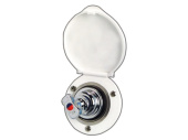 Deck-Mounted Stainless Steel Water Mixer in White Plastic Flange